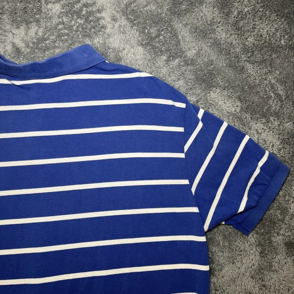 VTG Polo Ralph Lauren Shirt Men's XL Blue White Stripe Short Sleeve 90s